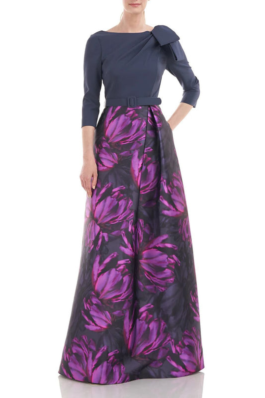 Formal Dresses Long 3/4 Sleeve Floral Formal Dress CERISE SLATE