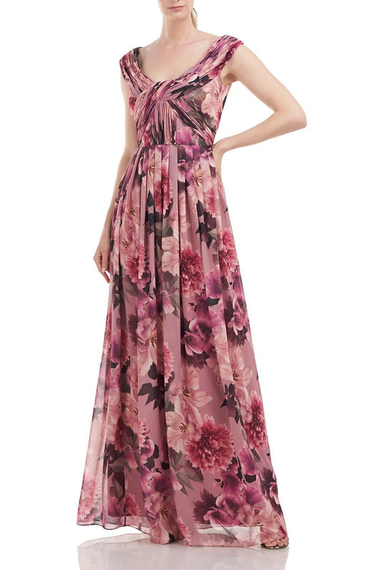 Formal Dresses Long Formal Floral Print Chiffon Dress WOOD ROSE
