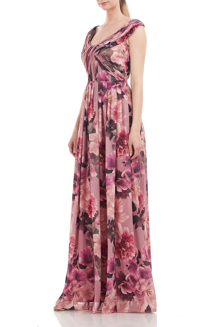 Formal Dresses Long Formal Floral Print Chiffon Dress WOOD ROSE