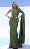 Formal  DressesFitted Long Formal Metallic Belt Evening Dress Olive