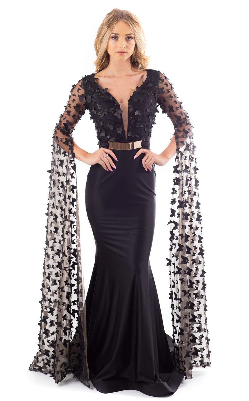 Prom Dresses Long Sleeve Formal Fitted Evening Dress  Black