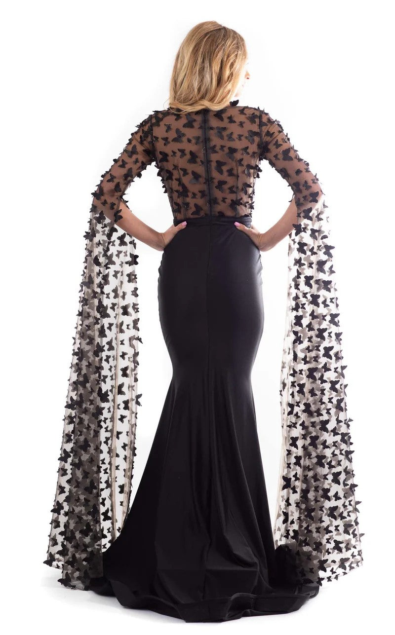 Prom Dresses Long Sleeve Formal Fitted Evening Dress  Black