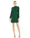 Cocktail Dresses Short Sequin Cocktail Mini Long Sleeve Dress Emerald