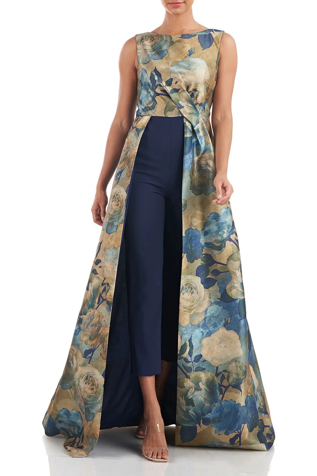 Jumpsuit Long Sleeveless Formal Floral Print Jumpsuit GOLD MULTI