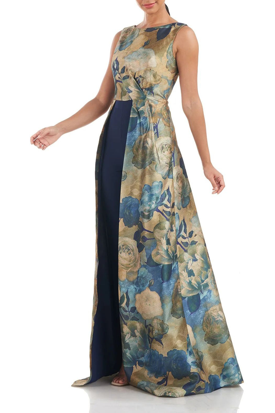 Jumpsuit Long Sleeveless Formal Floral Print Jumpsuit GOLD MULTI