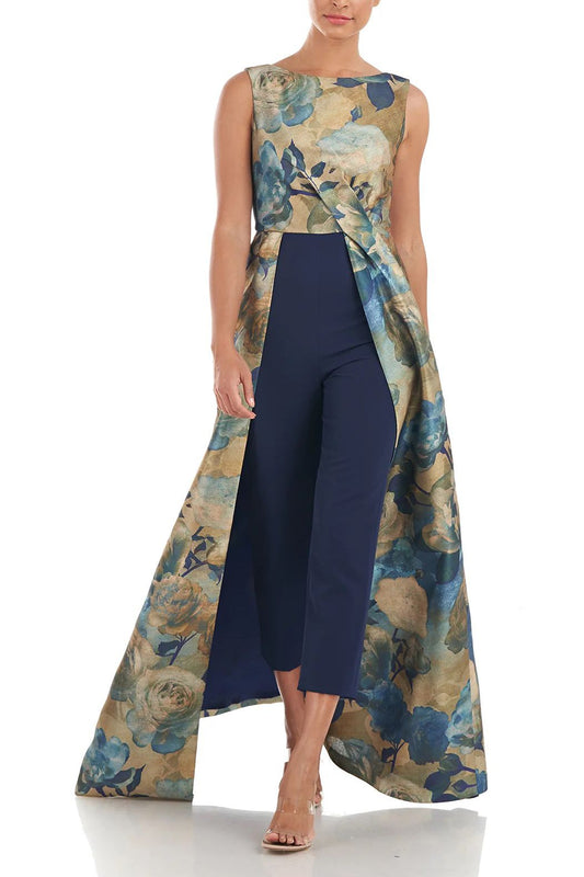 Jumpsuit Long Sleeveless Formal Floral Print Jumpsuit GOLD MULTI