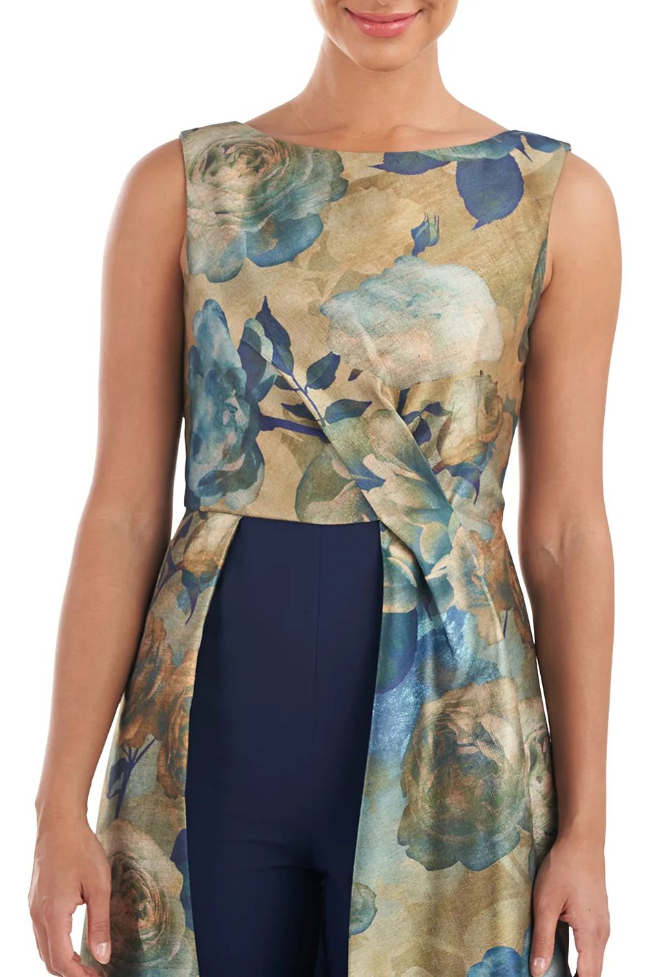 Jumpsuit Long Sleeveless Formal Floral Print Jumpsuit GOLD MULTI