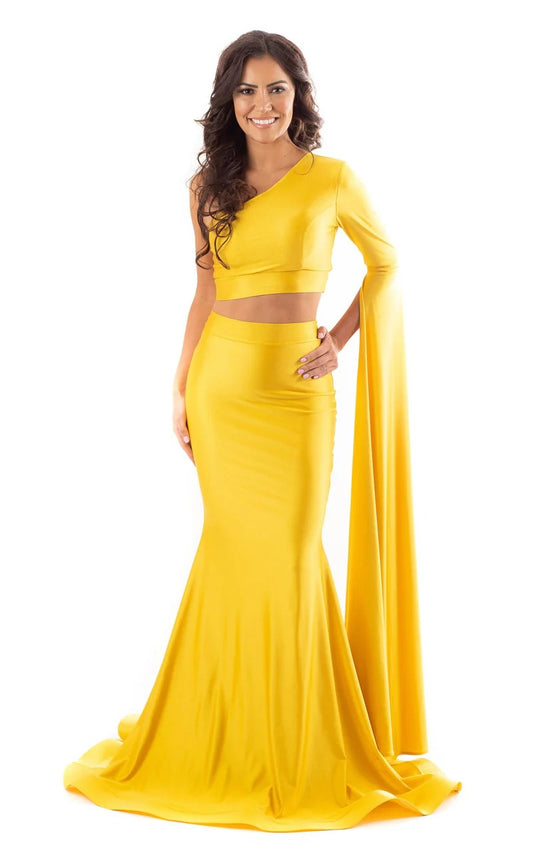Prom Dresses Long Formal Fitted Two Piece Prom Dress Light Yellow