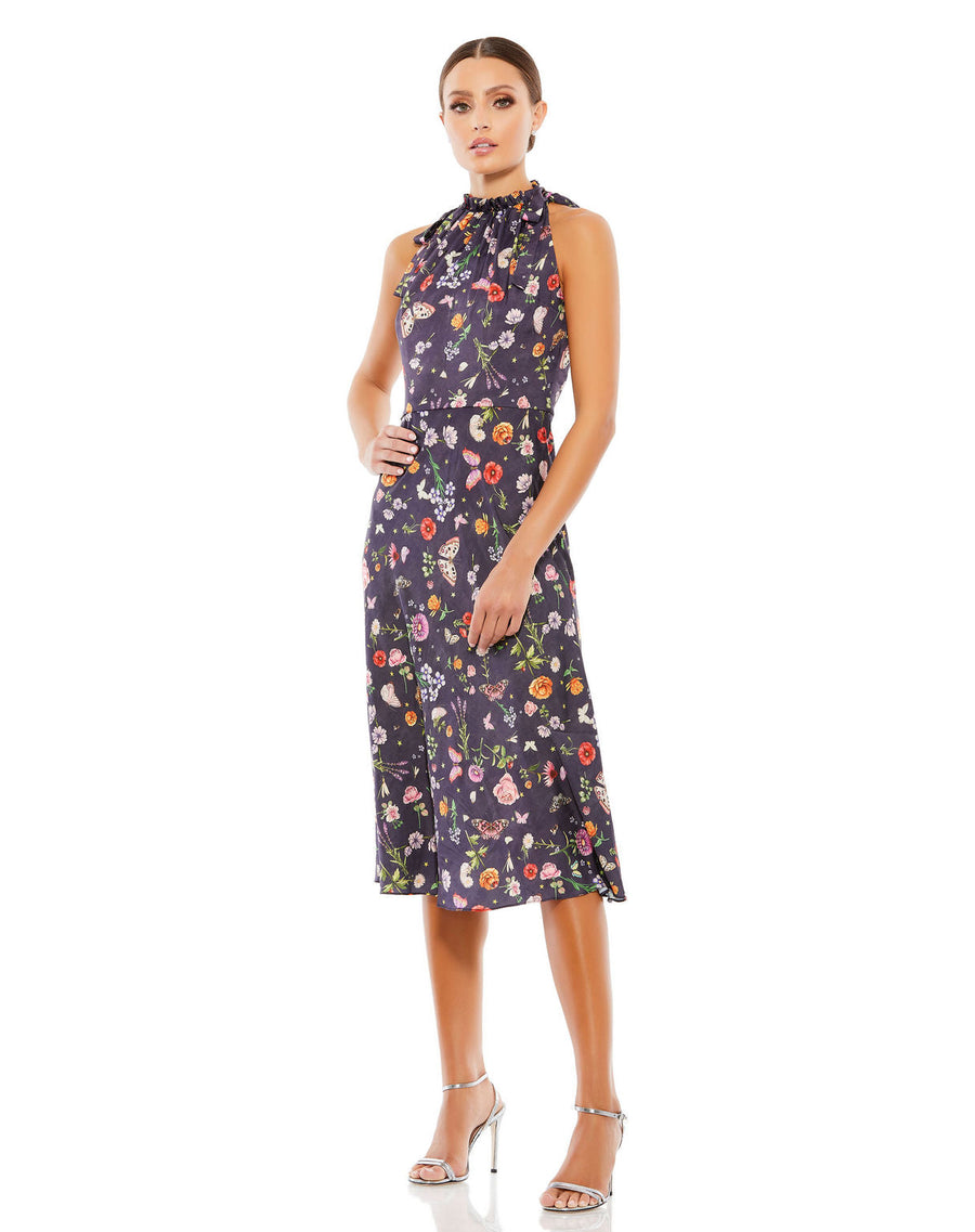 Cocktail Dresses Short Floral Halter Cocktail Midi Dress Plum Floral