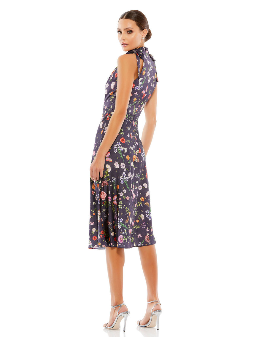 Cocktail Dresses Short Floral Halter Cocktail Midi Dress Plum Floral