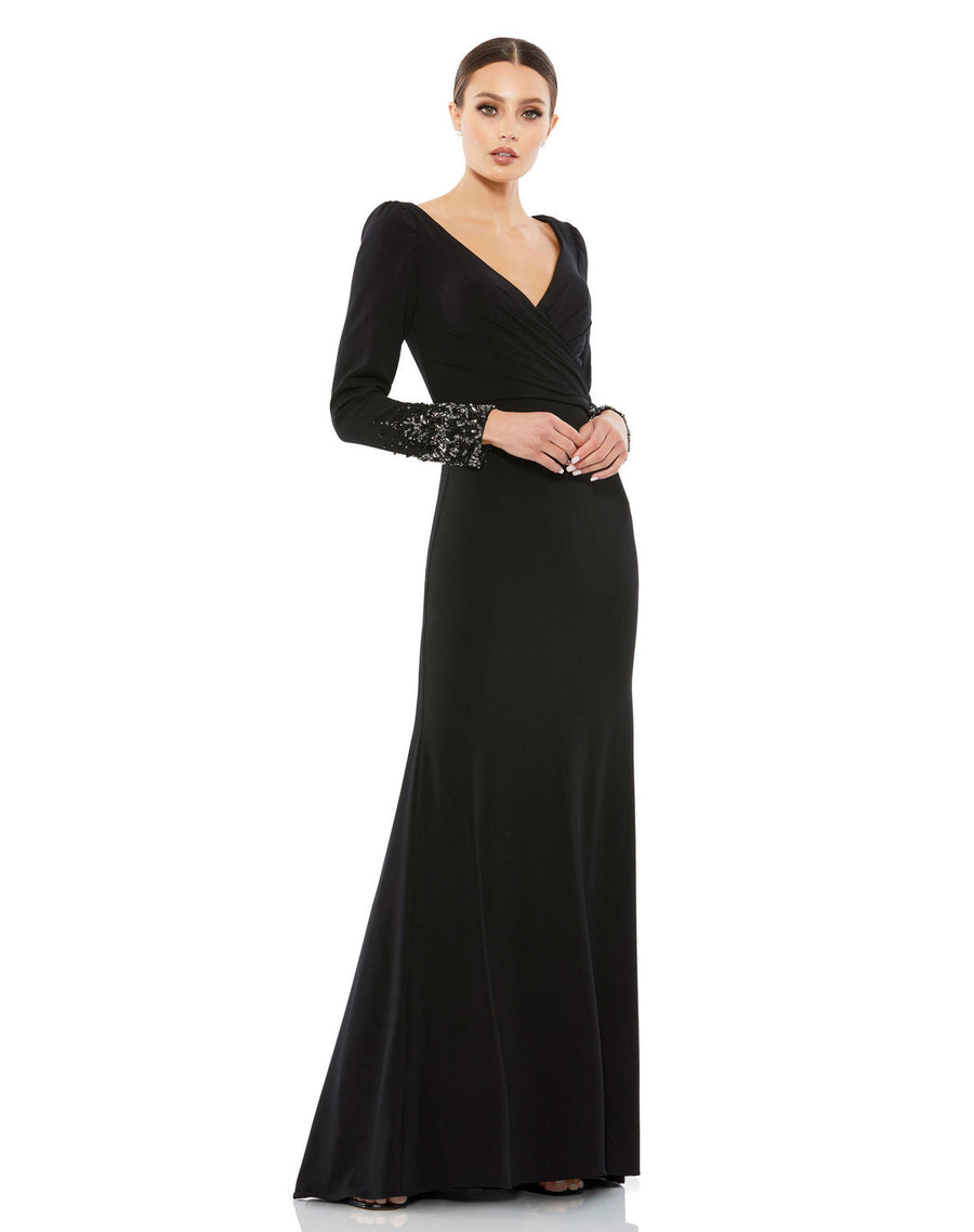 Formal Dresses Beaded Long Sleeve Formal Prom Dress  Black