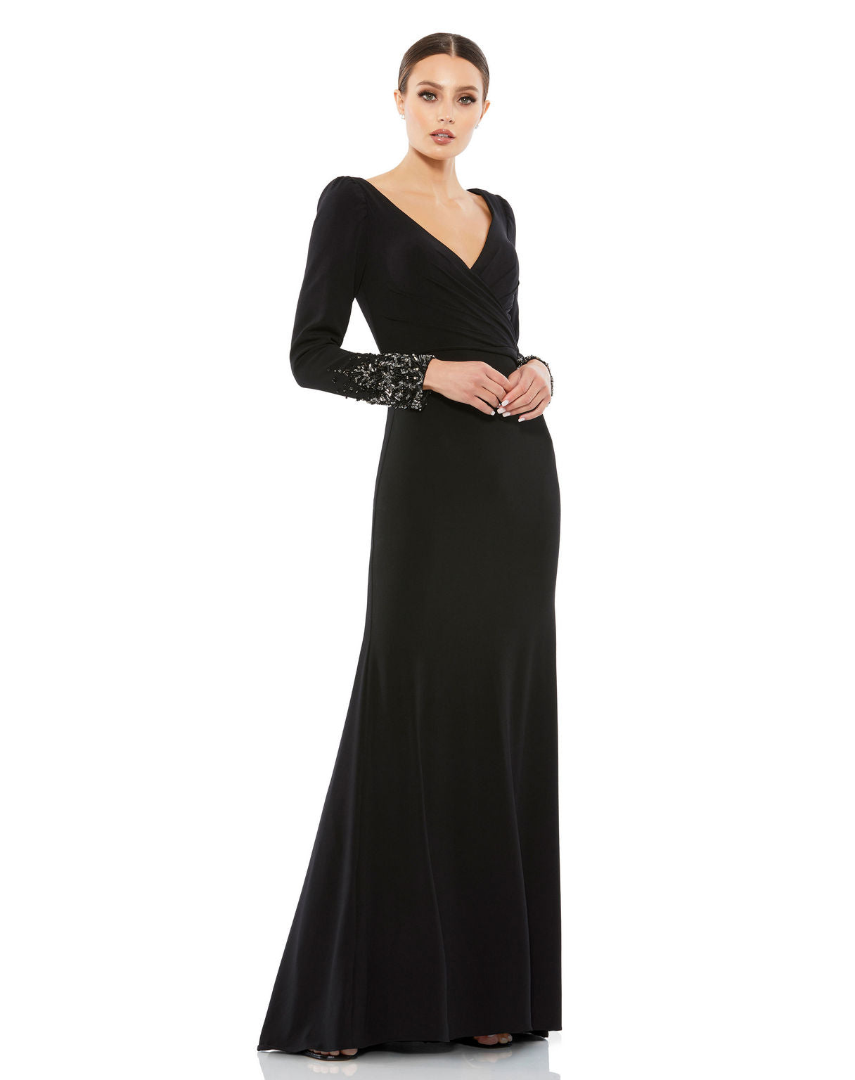 Formal Dresses Beaded Long Sleeve Formal Prom Dress  Black