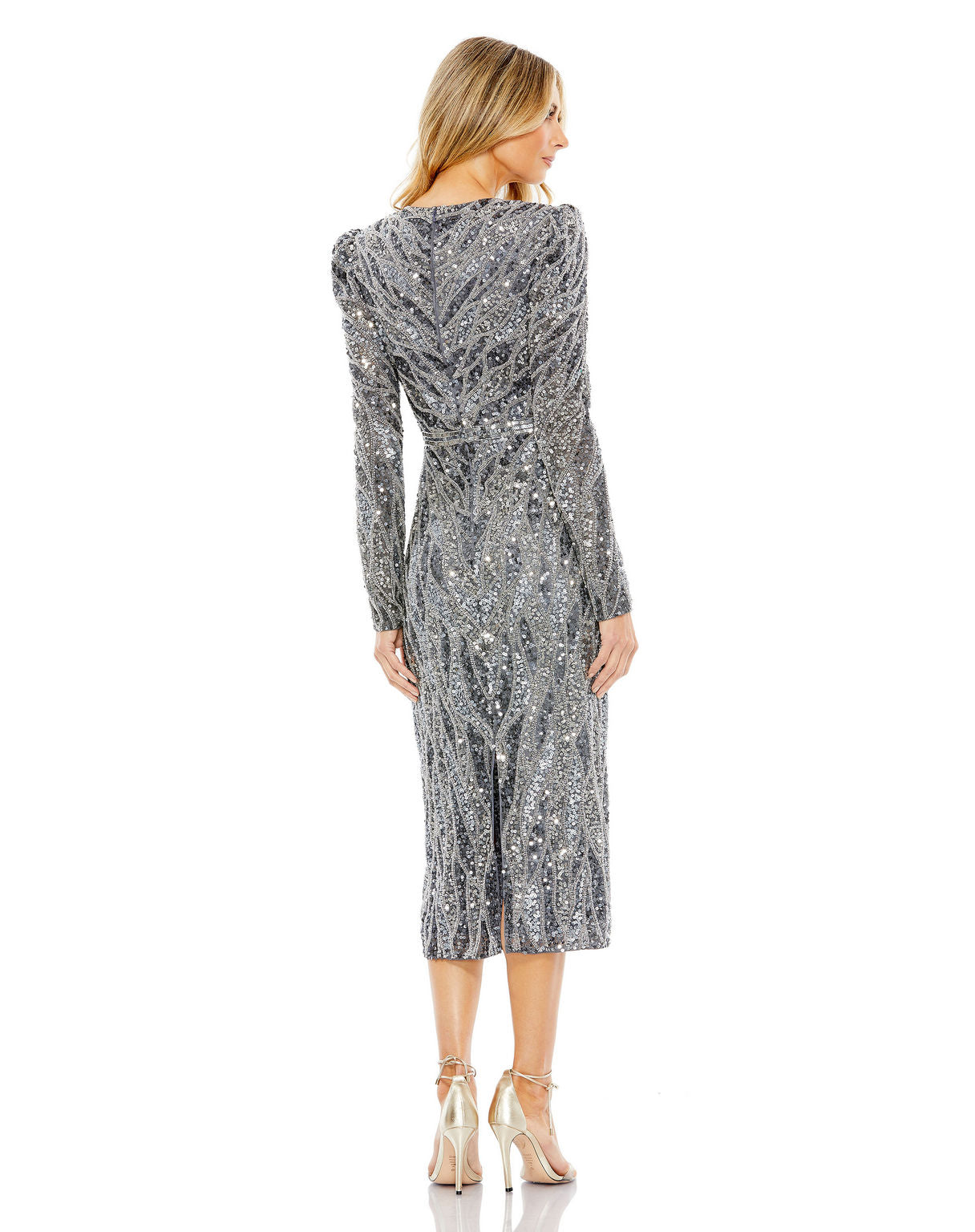 Cocktail Dresses Long Sleeve Cocktail Midi Sequin Dress  Charcoal