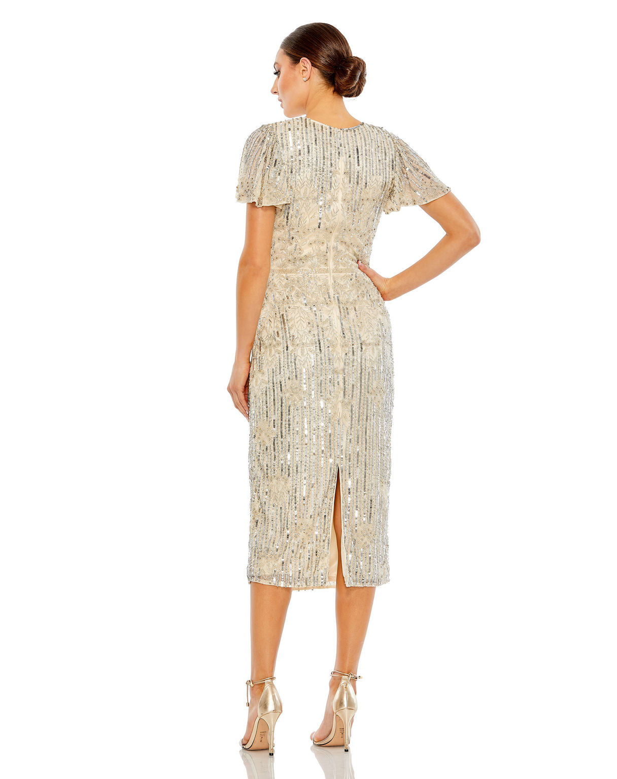 Cocktail Dresses Short Cocktail Midi Beaded Sequin Dress  Nude Silver