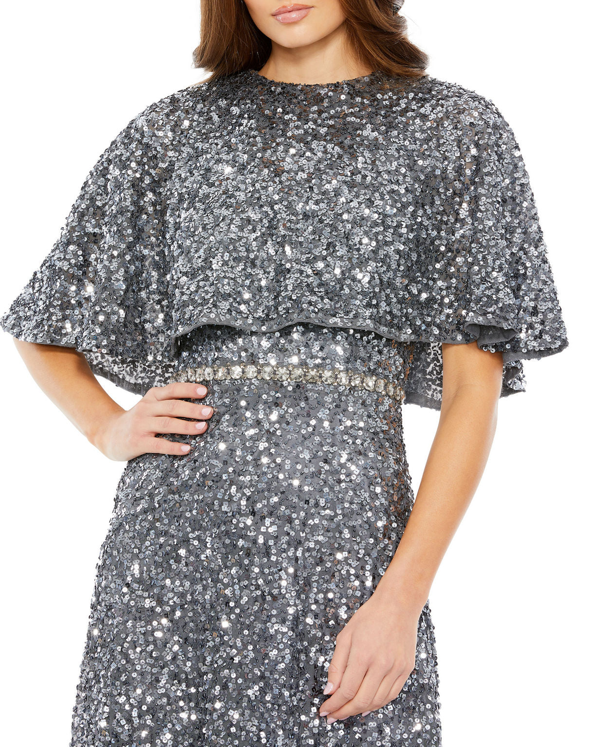 Mother of the Bride Dresses Short Mother of the Bride Sequin Cape Midi Dress Charcoal