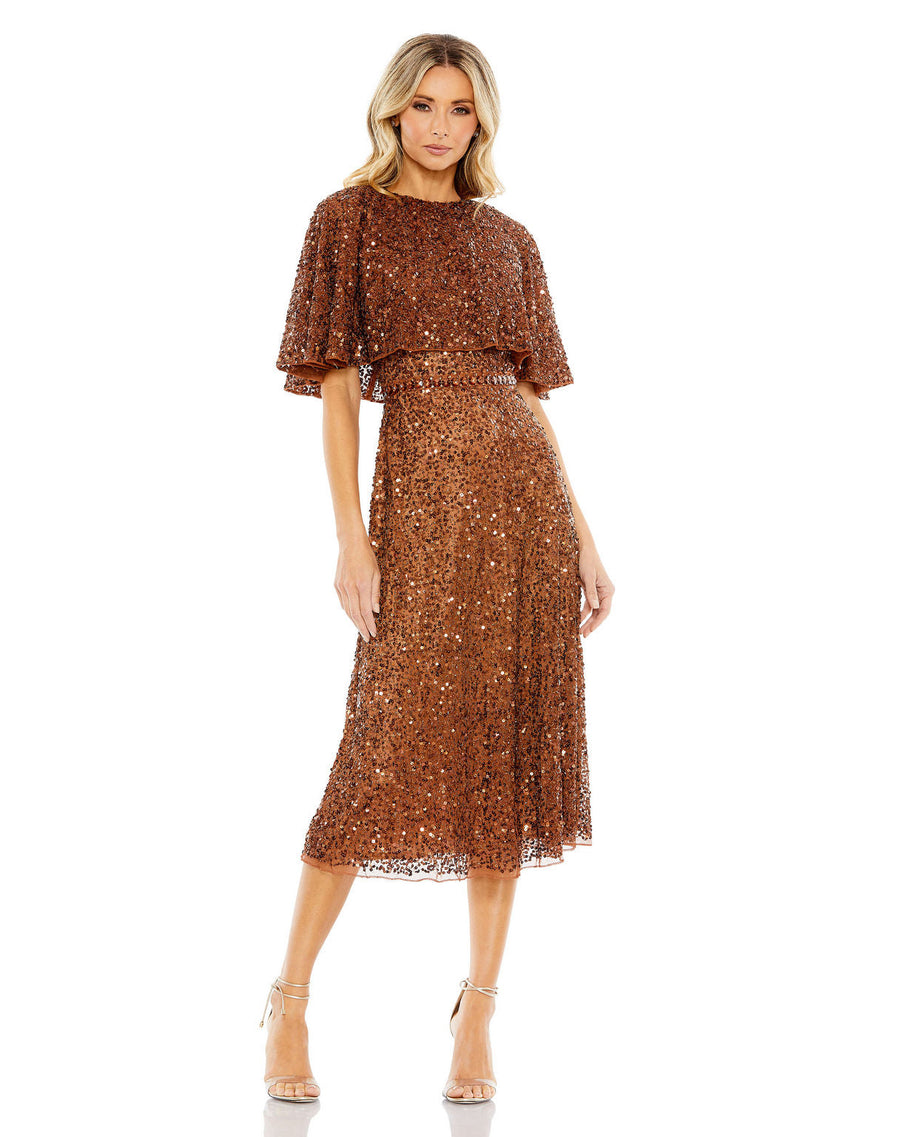 Mother of the Bride Dresses Short Mother of the Bride Sequin Cape Midi Dress Copper