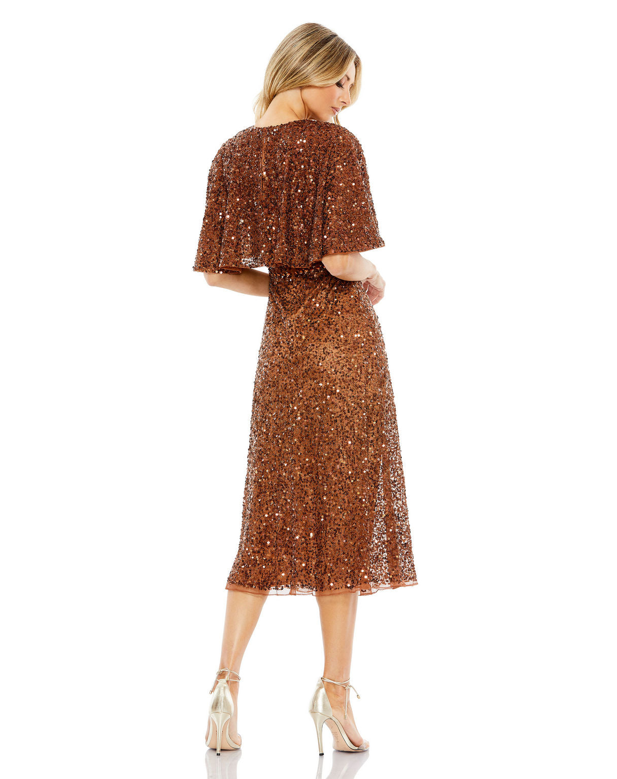 Mother of the Bride Dresses Short Mother of the Bride Sequin Cape Midi Dress Copper