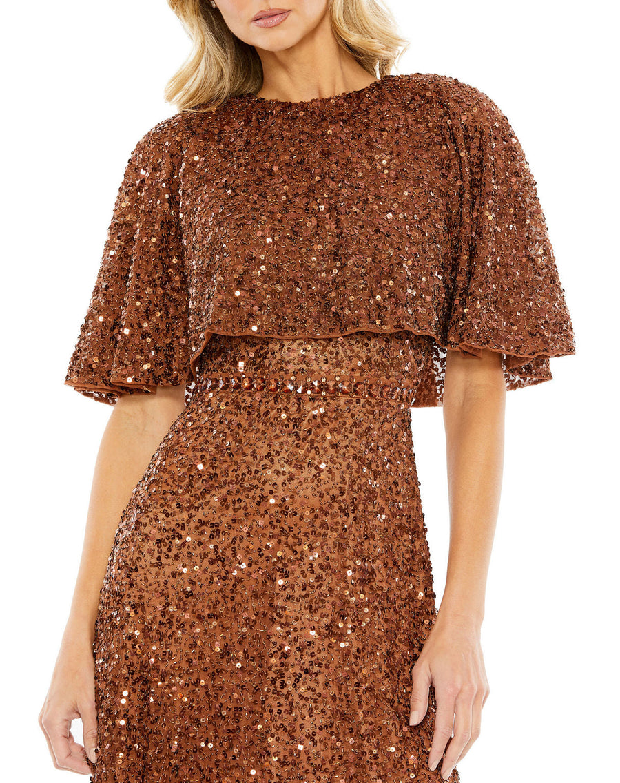 Mother of the Bride Dresses Short Mother of the Bride Sequin Cape Midi Dress Copper