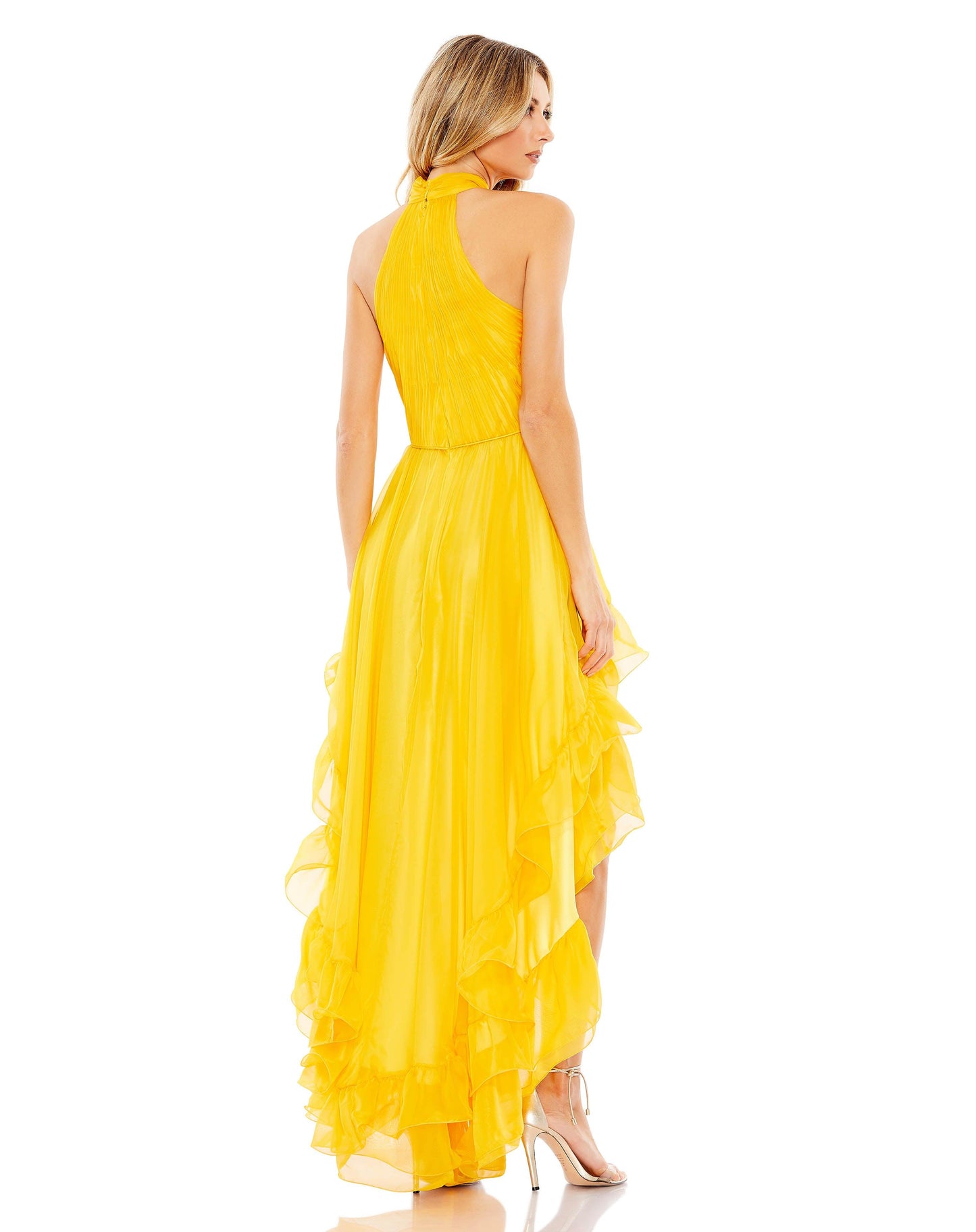 Mac Duggal 55807 Prom High Low Pleated Halter Gown