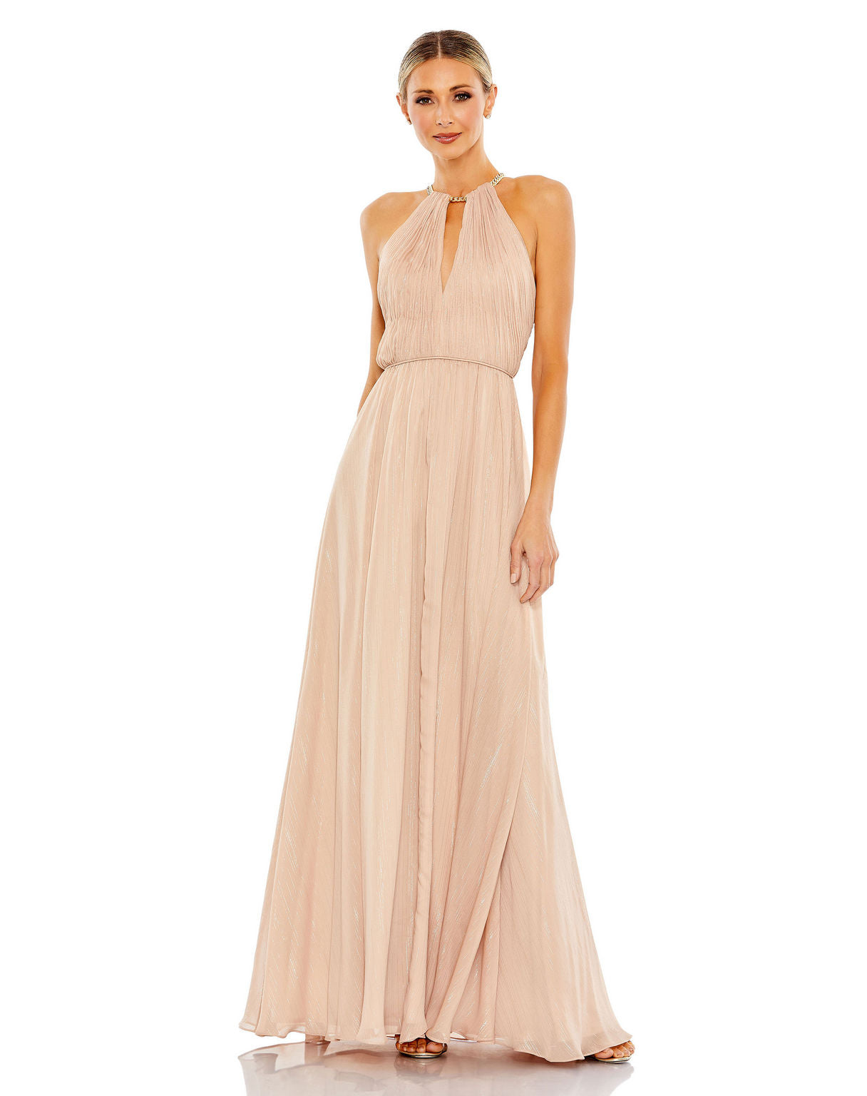 Formal Dresses Long Halter Pleated A Line Formal Prom Dress Nude
