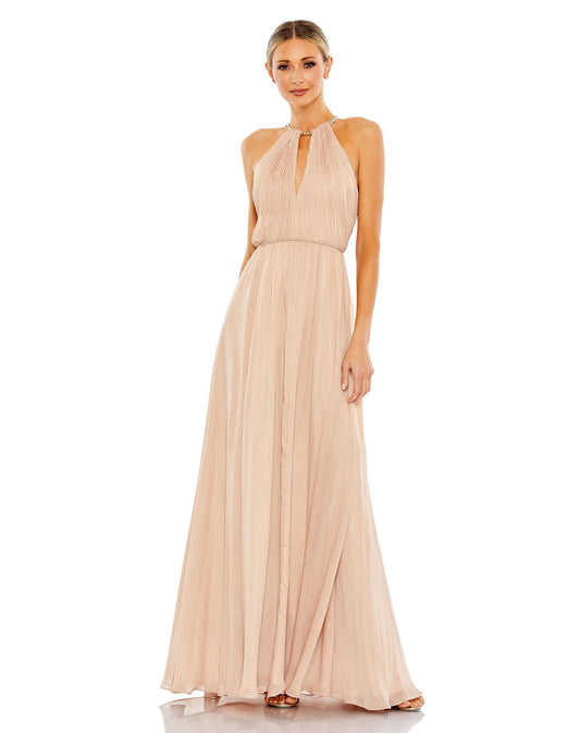 Formal Dresses Long Halter Pleated A Line Formal Prom Dress Nude