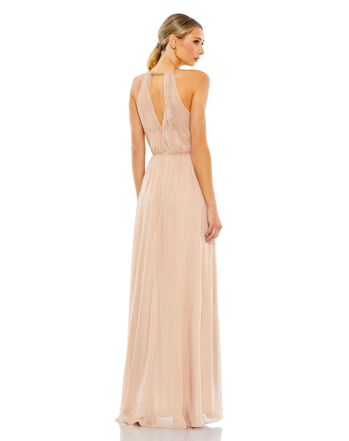 Formal Dresses Long Halter Pleated A Line Formal Prom Dress Nude