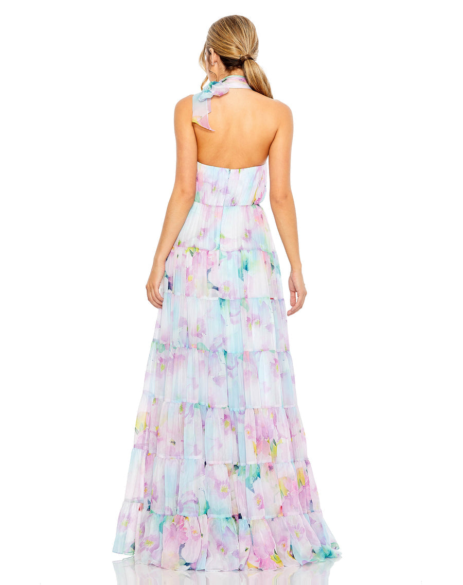 Formal Dresses Long Floral Tiered Formal Prom Halter Dress Multi
