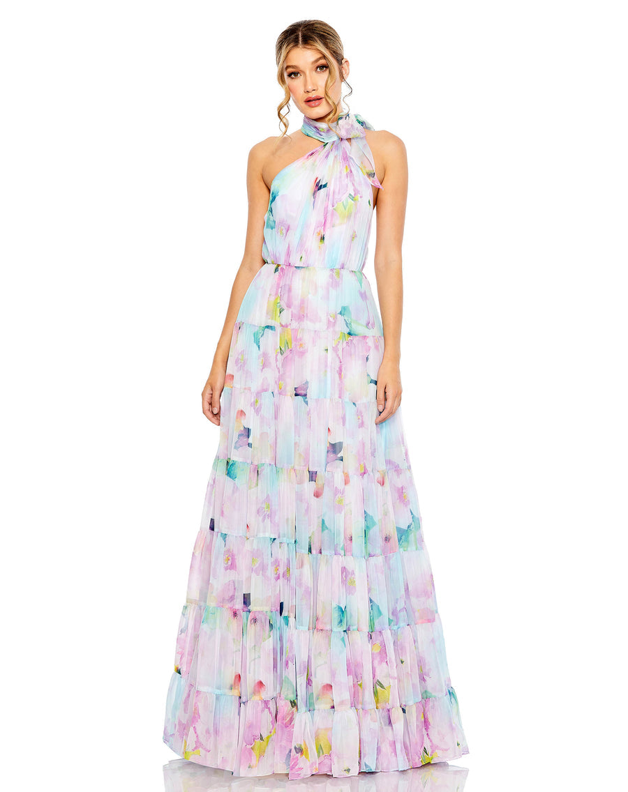 Formal Dresses Long Floral Tiered Formal Prom Halter Dress Multi