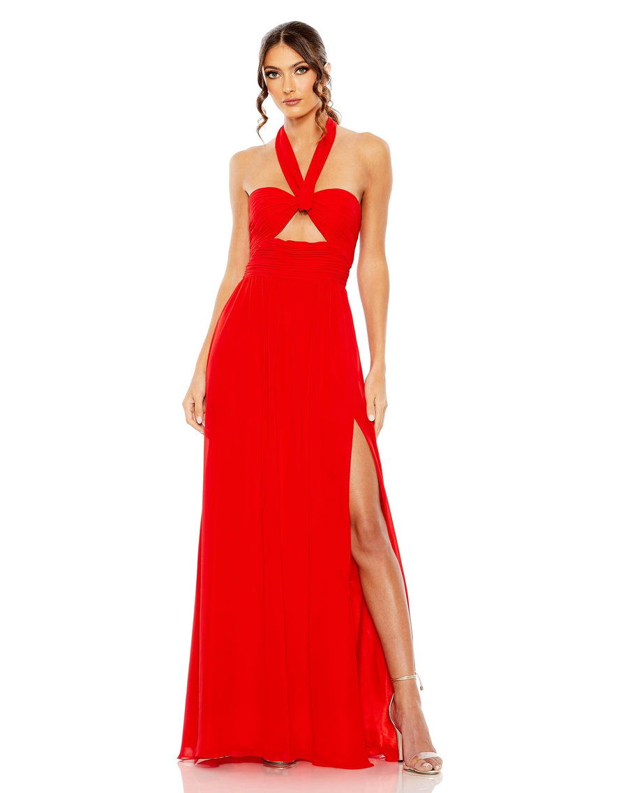 Prom Dresses Long Halter Chiffon Formal Gown Red