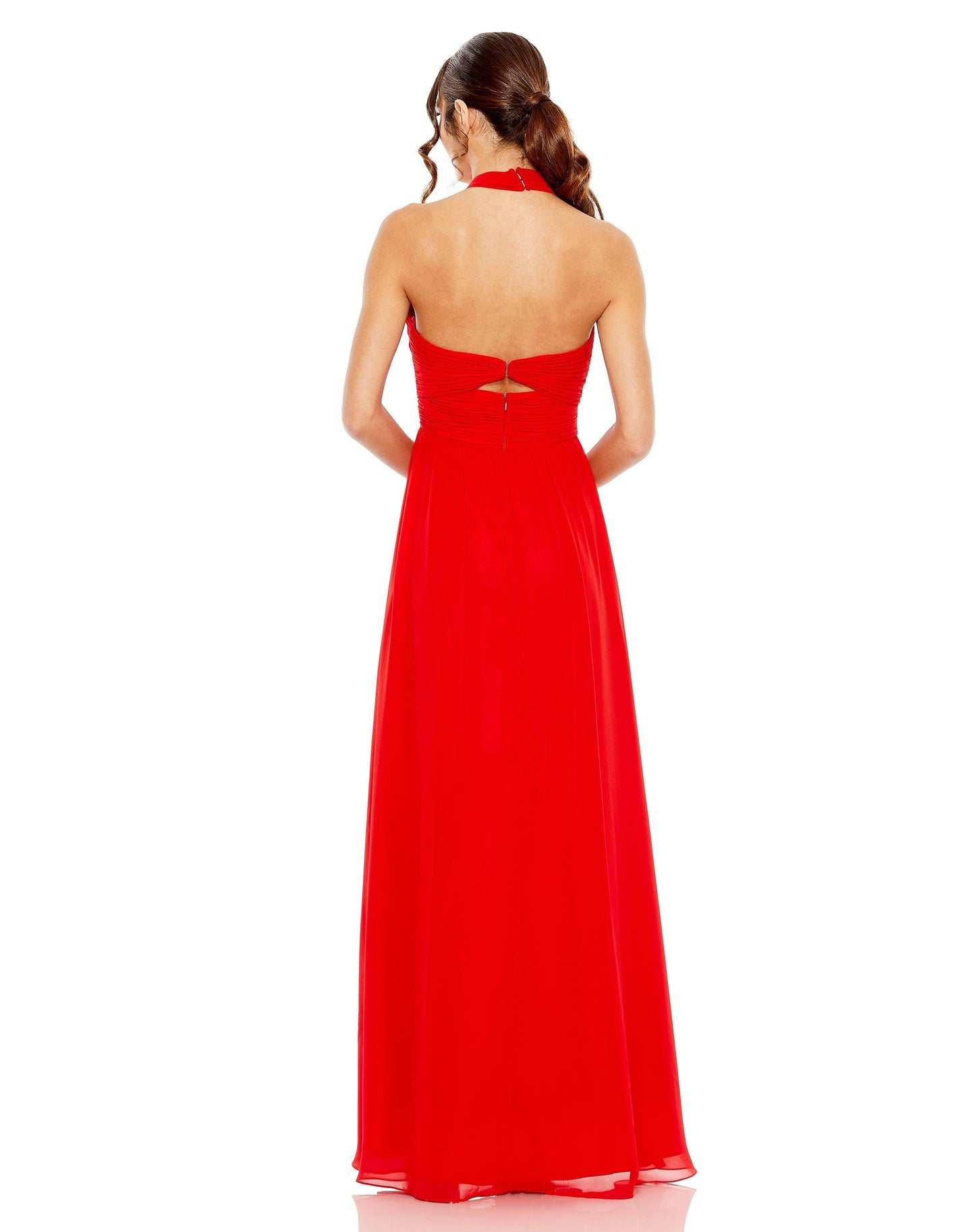 Prom Dresses Long Halter Chiffon Formal Gown Red
