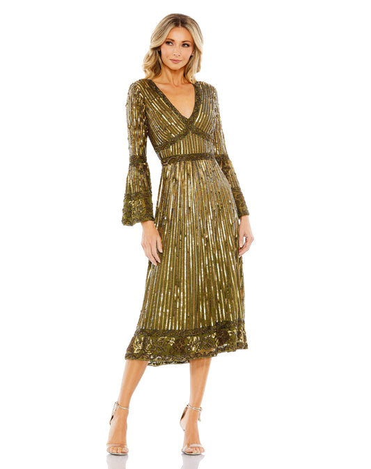 Cocktail Dresses Cocktail Midi Length Sequin Dress Light Olive