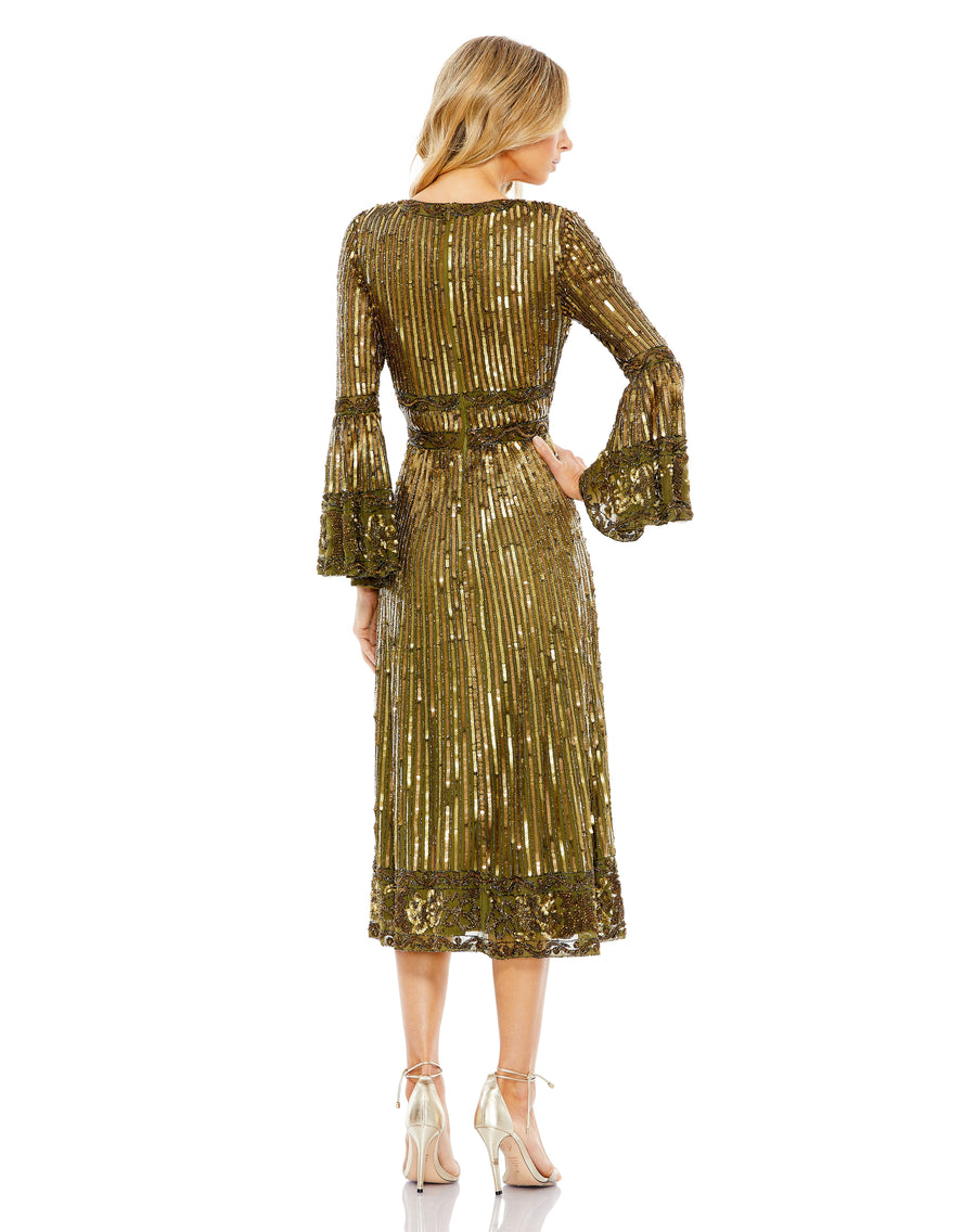 Cocktail Dresses Cocktail Midi Length Sequin Dress Light Olive