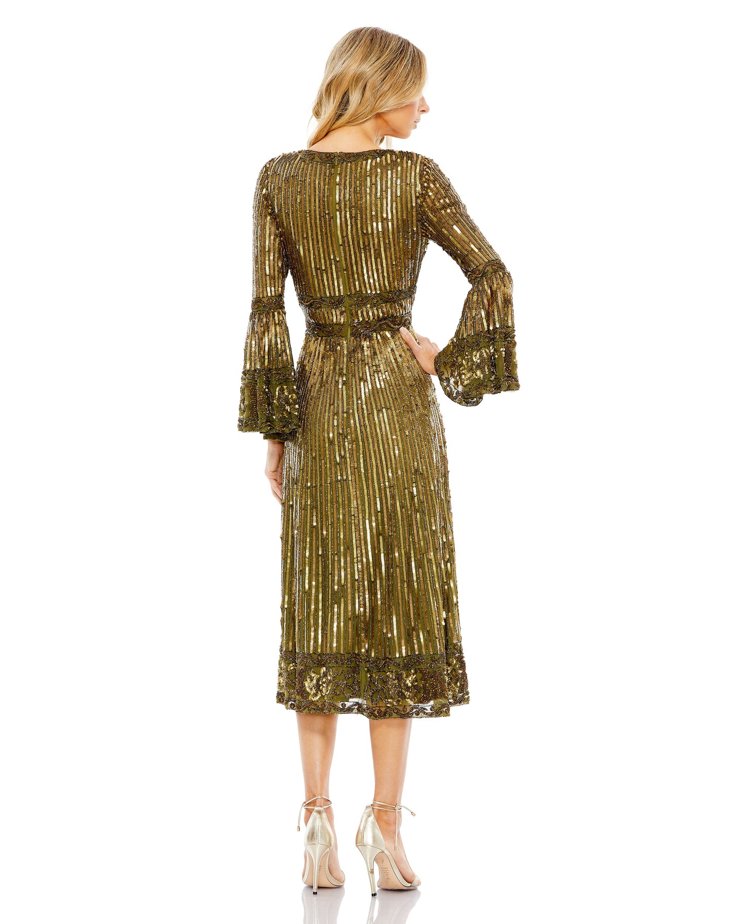 Cocktail Dresses Cocktail Midi Length Sequin Dress Light Olive