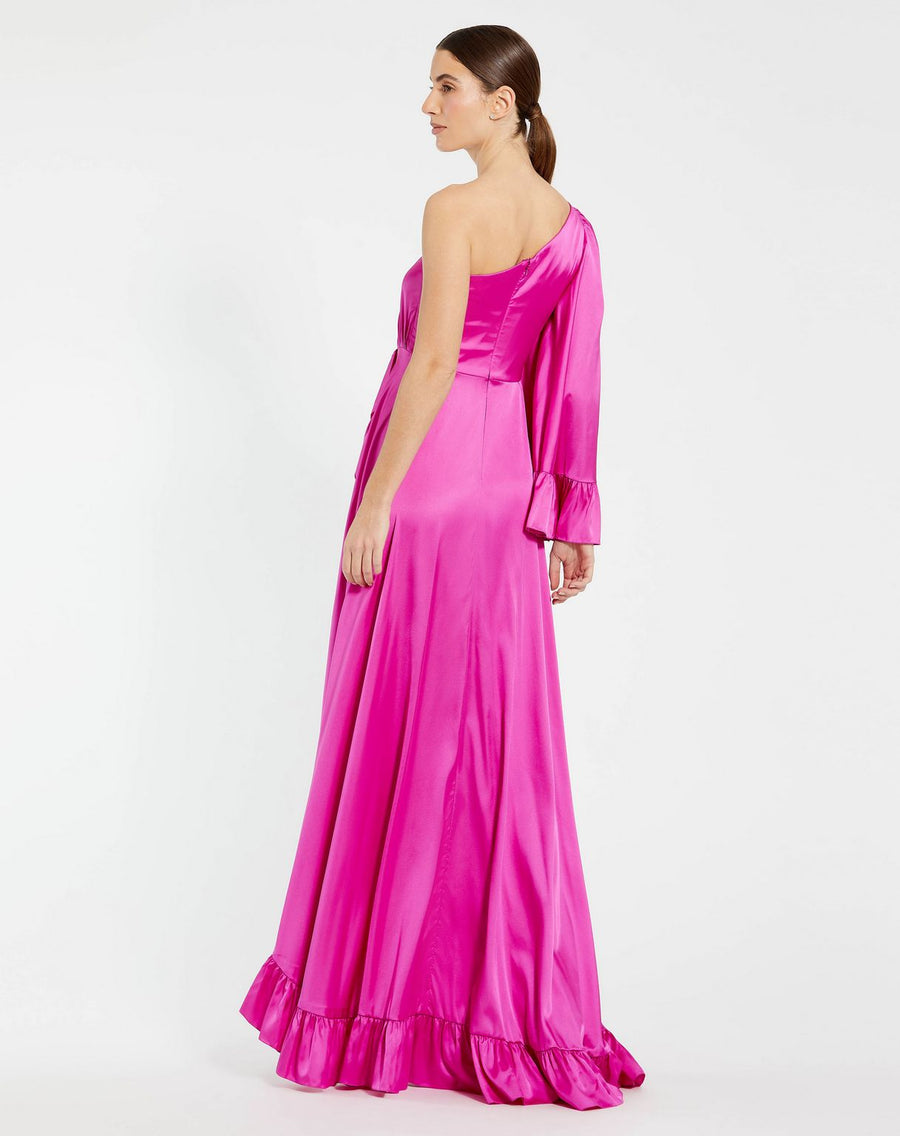 Formal Dresses Ruffled Asymmetrical Formal Long Evening Dress Magenta