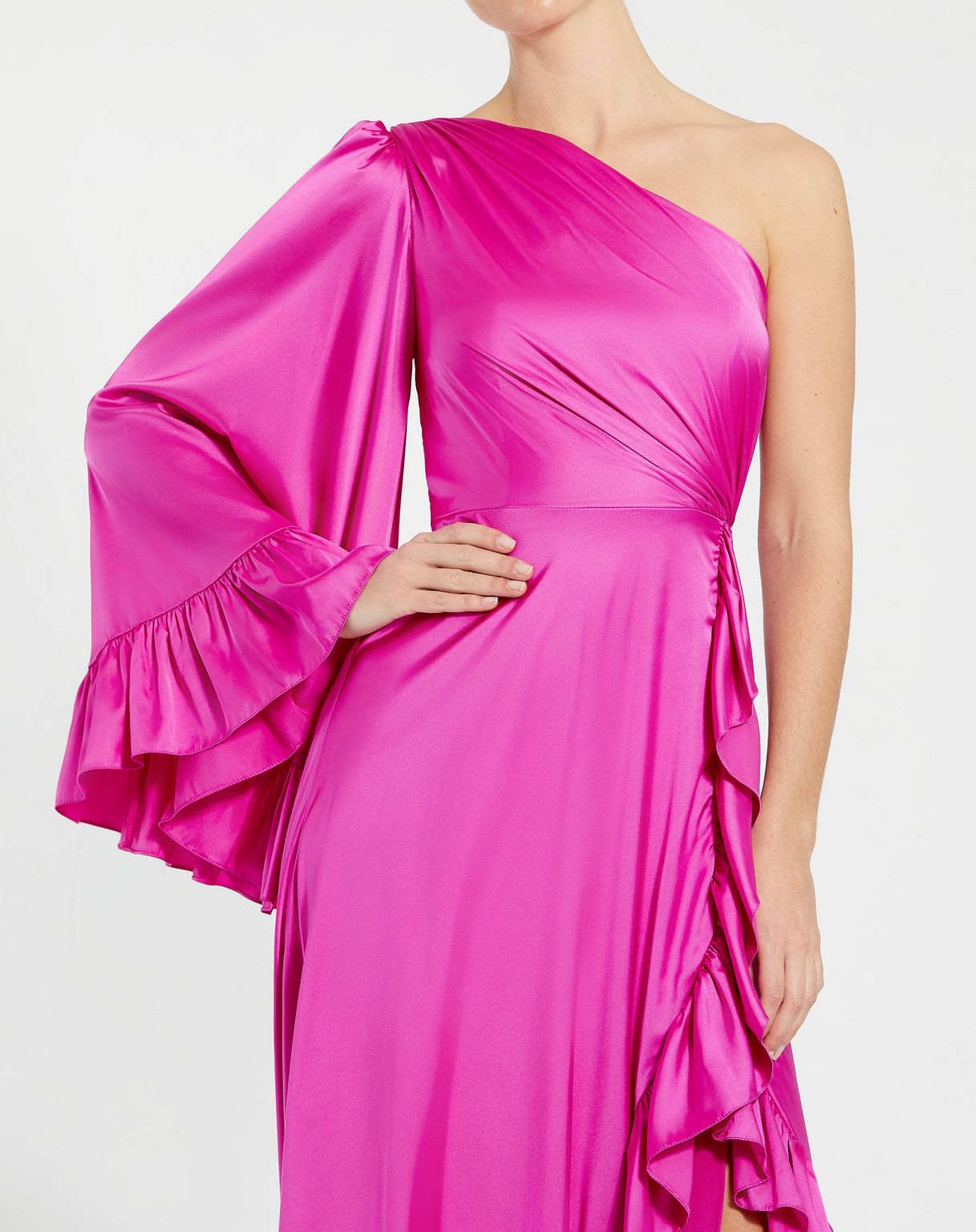 Formal Dresses Ruffled Asymmetrical Formal Long Evening Dress Magenta
