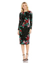 Cocktail Dresses Long Sleeve Floral Sequin Cocktail Midi Dress Black Multi