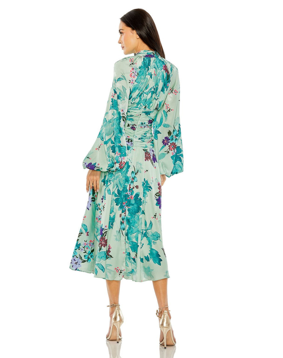 Formal Dresses Evening Slit Floral Tea Length Formal Dress  Sage Multi