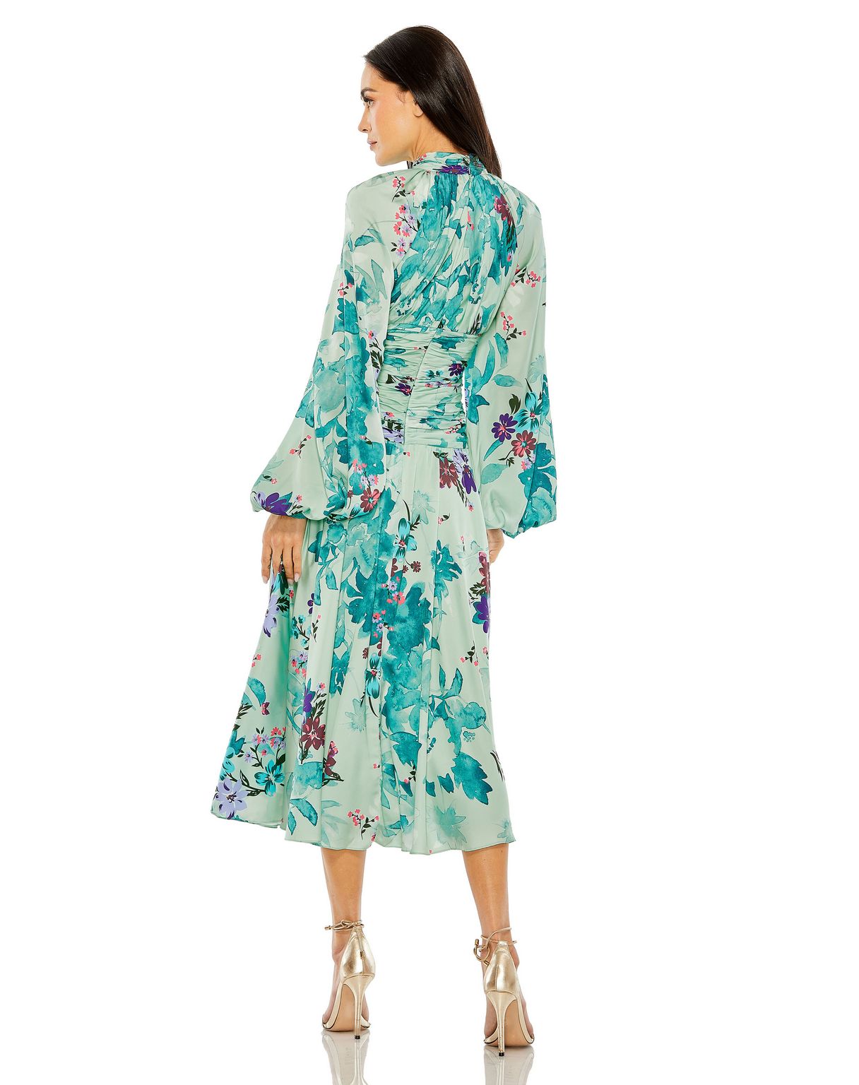 Formal Dresses Evening Slit Floral Tea Length Formal Dress  Sage Multi