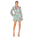 Cocktail Dresses Floral Long Sleeve Ruffle Cocktail Mini Dress Green Multi