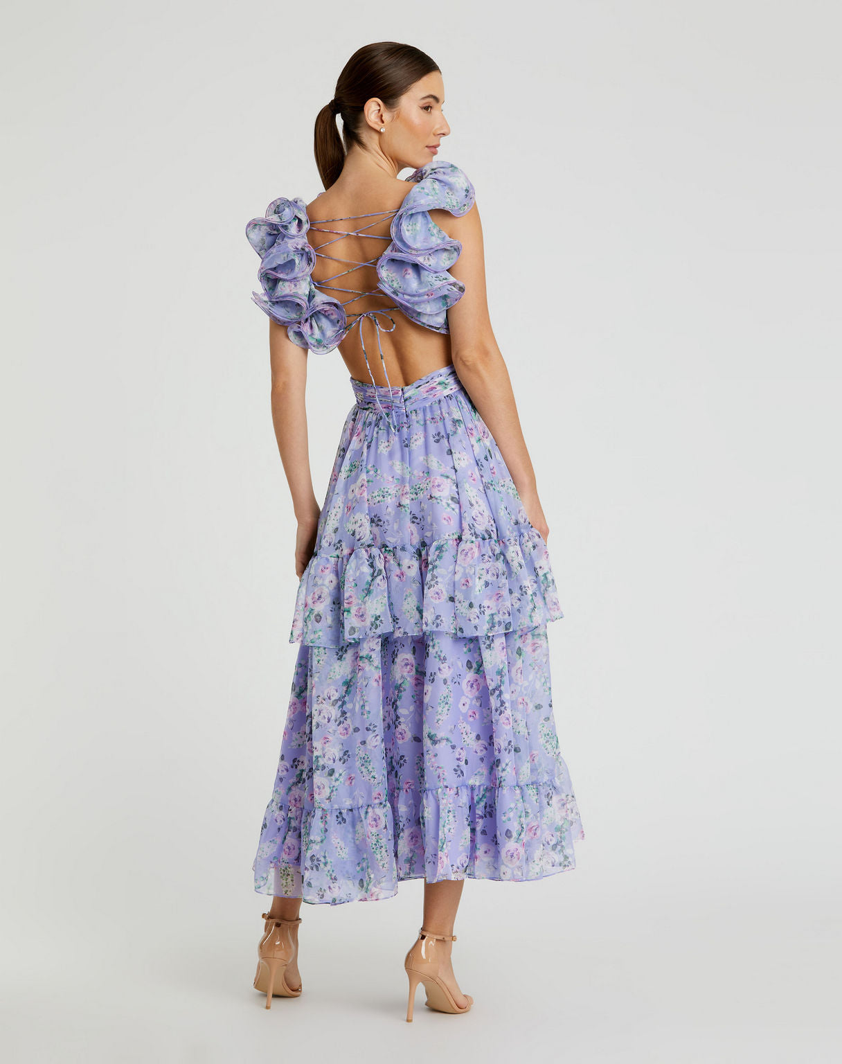 Cocktail Dresses Floral Cocktail Tiered Cut Out Midi Dress Lilac Multi