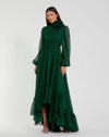 Formal Dresses Long Sleeve High Low 3D Flower Formal Prom Dress Emerald