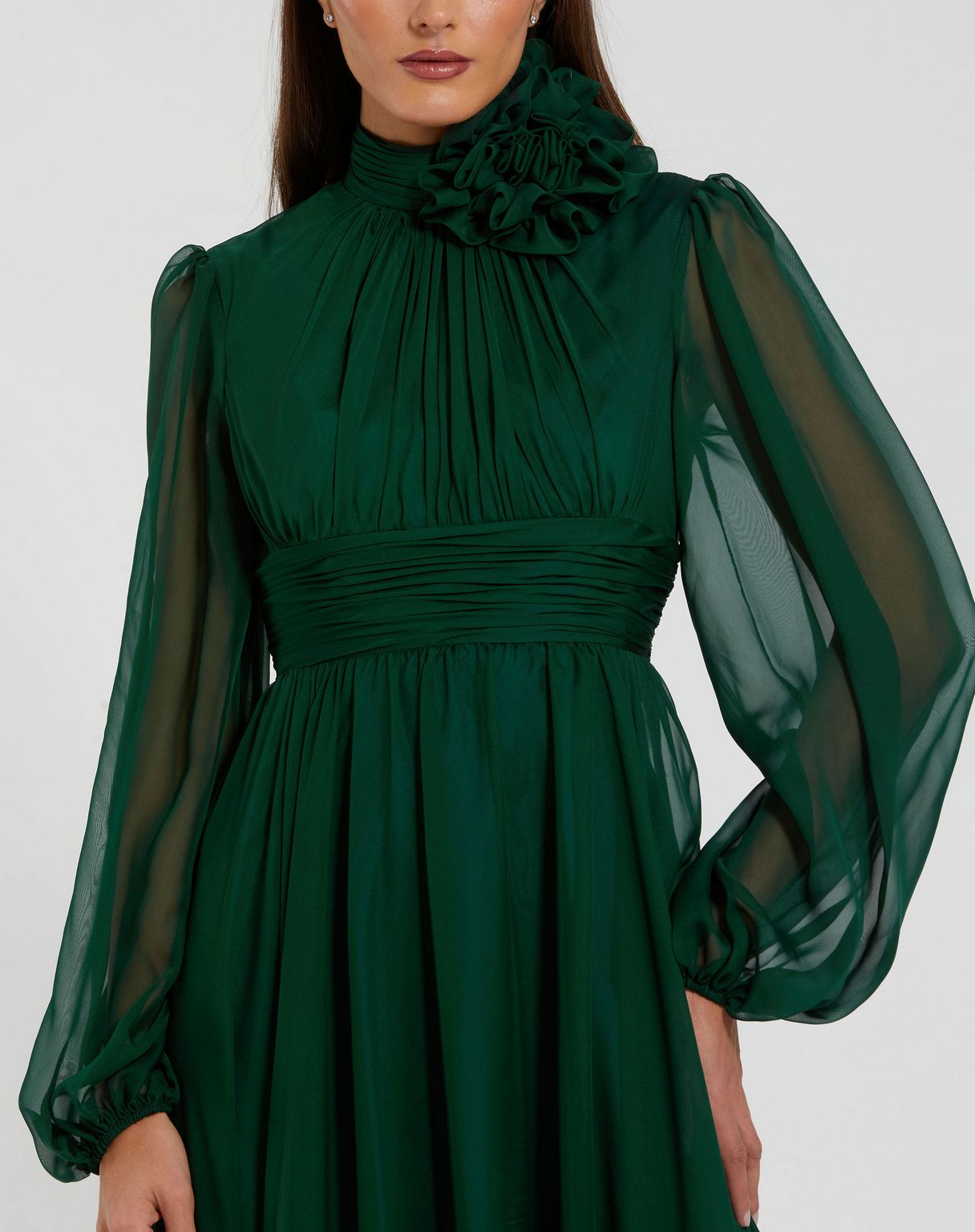 Formal Dresses Long Sleeve High Low 3D Flower Formal Prom Dress Emerald