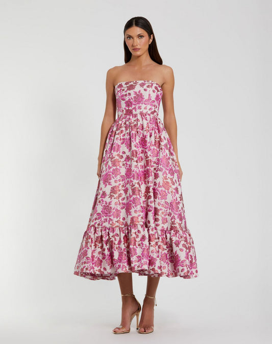 Prom Dresses Tea Length Floral Ruffle Cocktail Dress Pink Multi