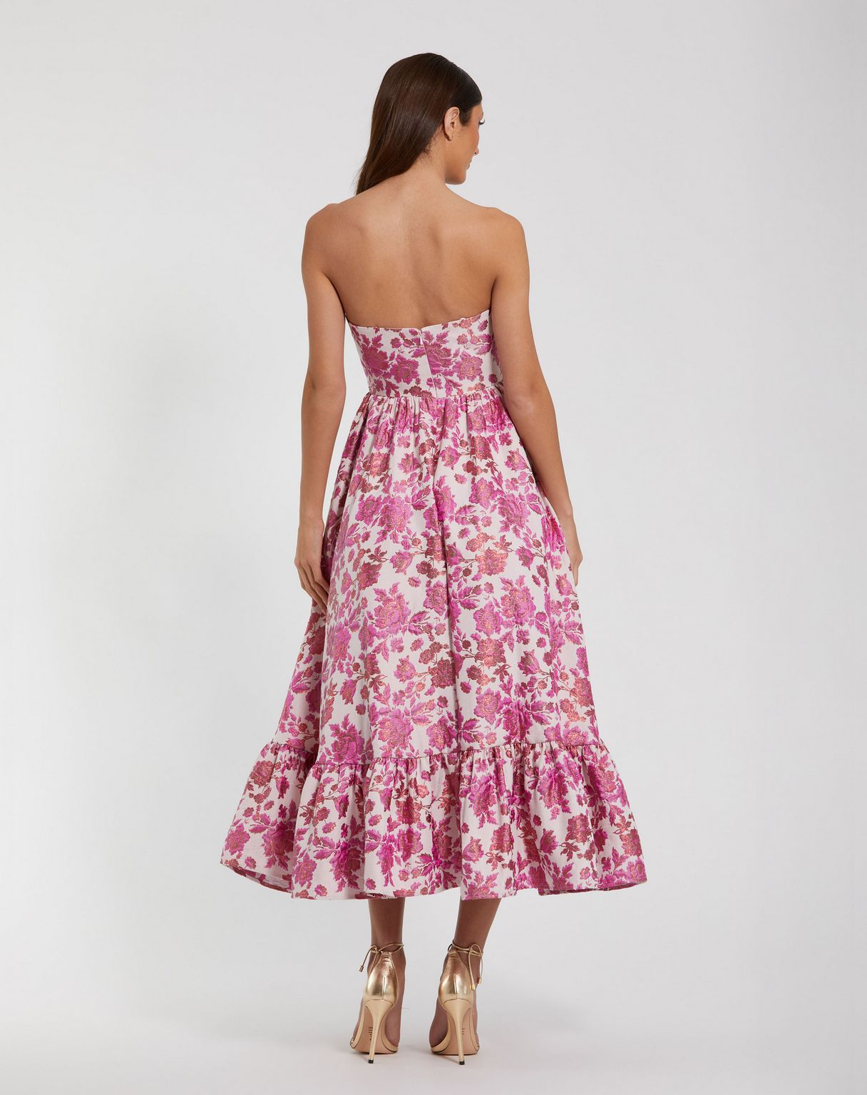 Prom Dresses Tea Length Floral Ruffle Cocktail Dress Pink Multi