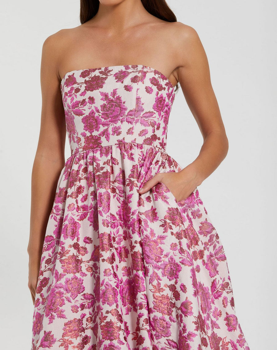 Prom Dresses Tea Length Floral Ruffle Cocktail Dress Pink Multi