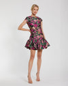 Cocktail Dresses Short Printed Cocktail Mini Ruffle Dress Black Multi