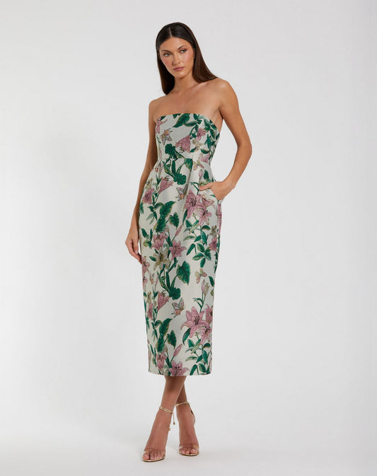 Cocktail Dresses Fitted Midi Floral Tea Length Cocktail Dress Lily