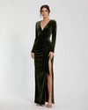 Formal Dresses Long Sleeve Formal Fitted Velvet Evening Dress Olive