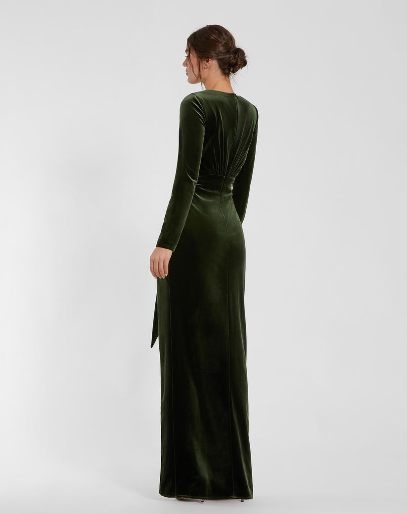 Formal Dresses Long Sleeve Formal Fitted Velvet Evening Dress Olive