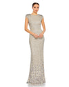 Formal Dresses Long Embellished Crystal Cap Sleeve Column Dress Silver Nude